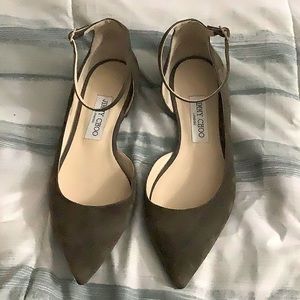 EUC Jimmy Choo Olive Green Pointed Toe Ankle Strap Flats